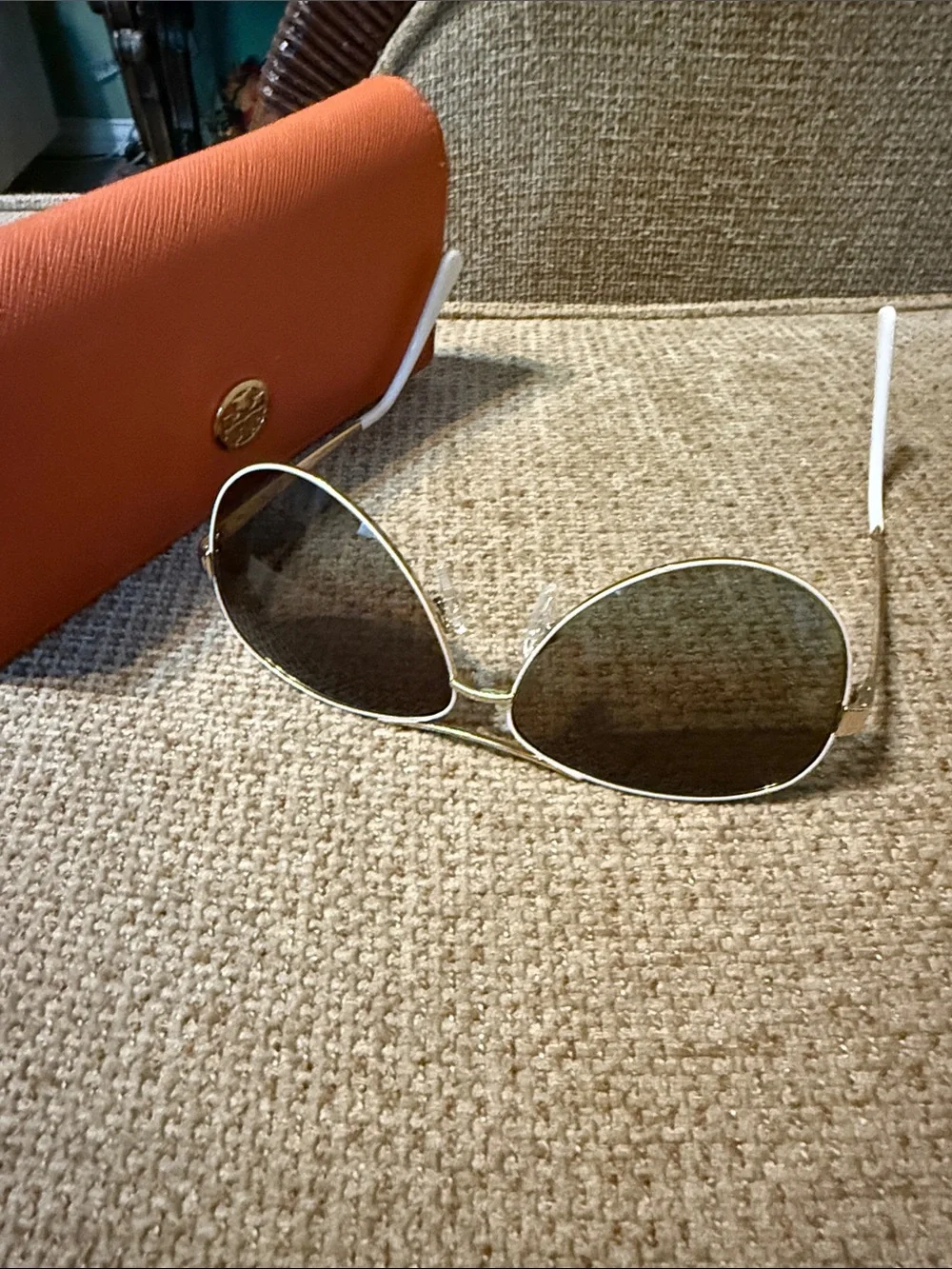 Tory Burch Orange Sunglasses Case with Gold Trim